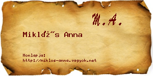 Miklós Anna névjegykártya